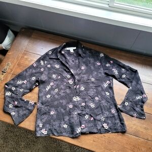 Jones New York 100% Silk Floral Ruffle Sleeve Cottagecore Whimsigoth Top sz 14